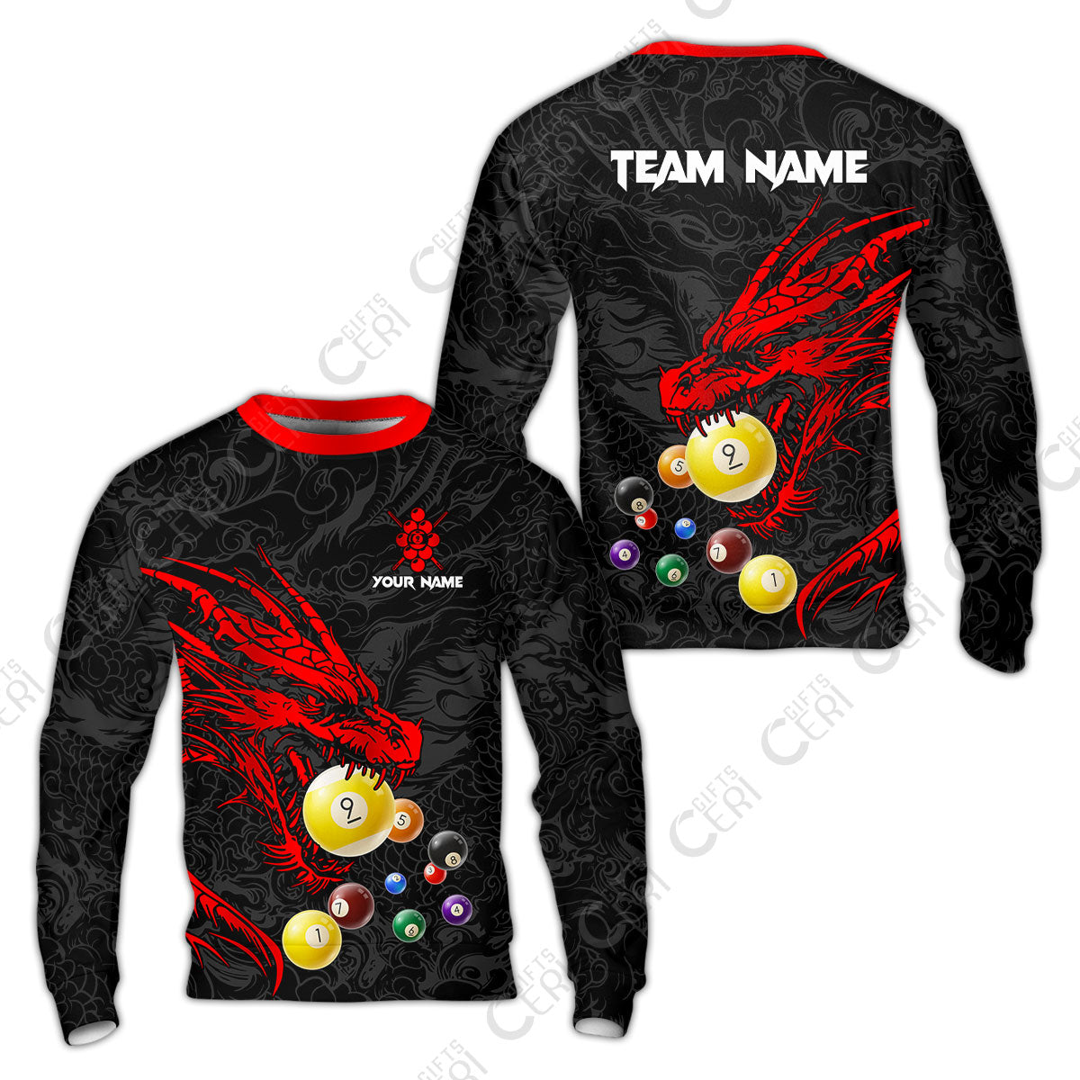 Customized Billiards Sweatshirt, Dragon 9 Ball Personalized Jersey Gift For Billiard Players