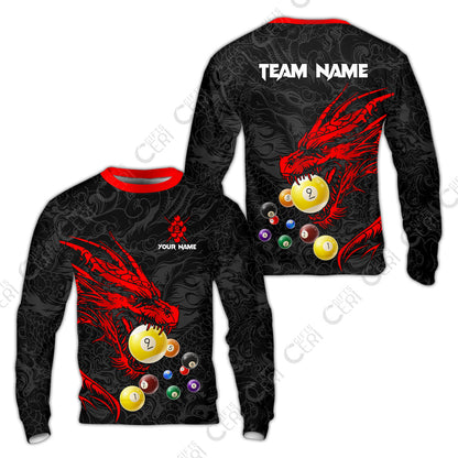 Customized Billiards Sweatshirt, Dragon 9 Ball Personalized Jersey Gift For Billiard Players