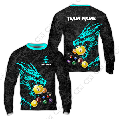 Customized Billiards Sweatshirt, Dragon 9 Ball Personalized Jersey Gift For Billiard Players