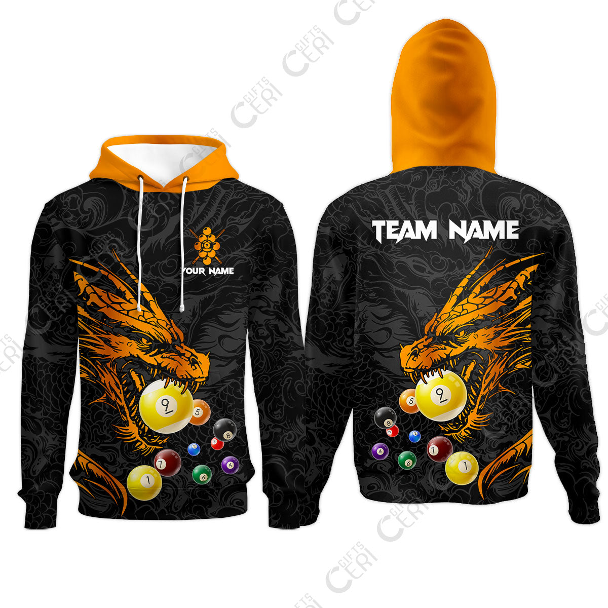 Customized Billiards Hoodies, Dragon 9 Ball Personalized Jersey Gift For Billiard Players