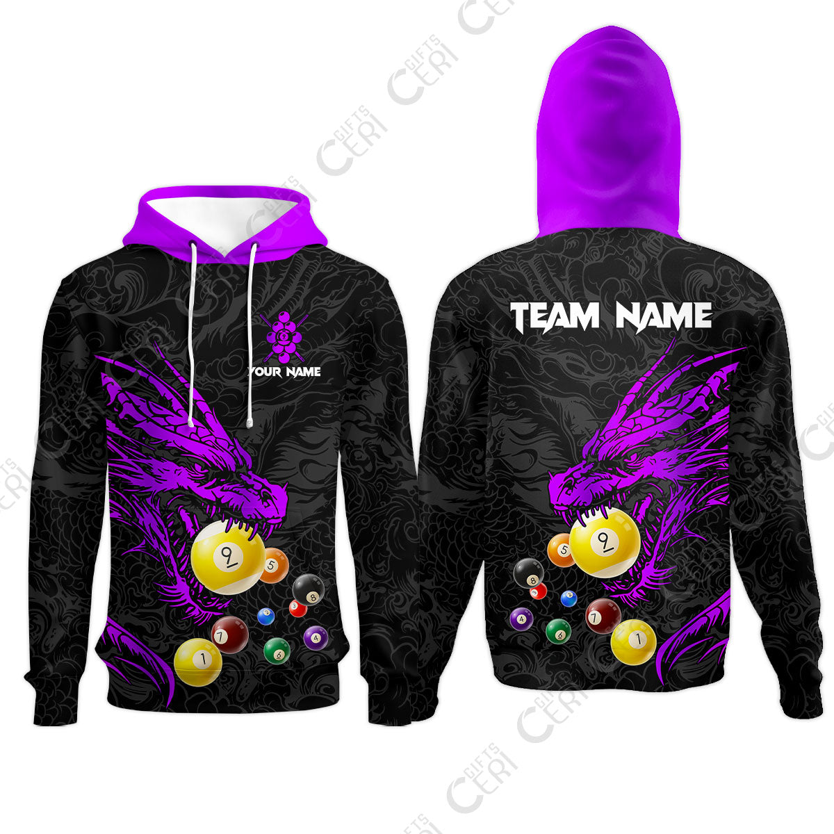 Customized Billiards Hoodies, Dragon 9 Ball Personalized Jersey Gift For Billiard Players