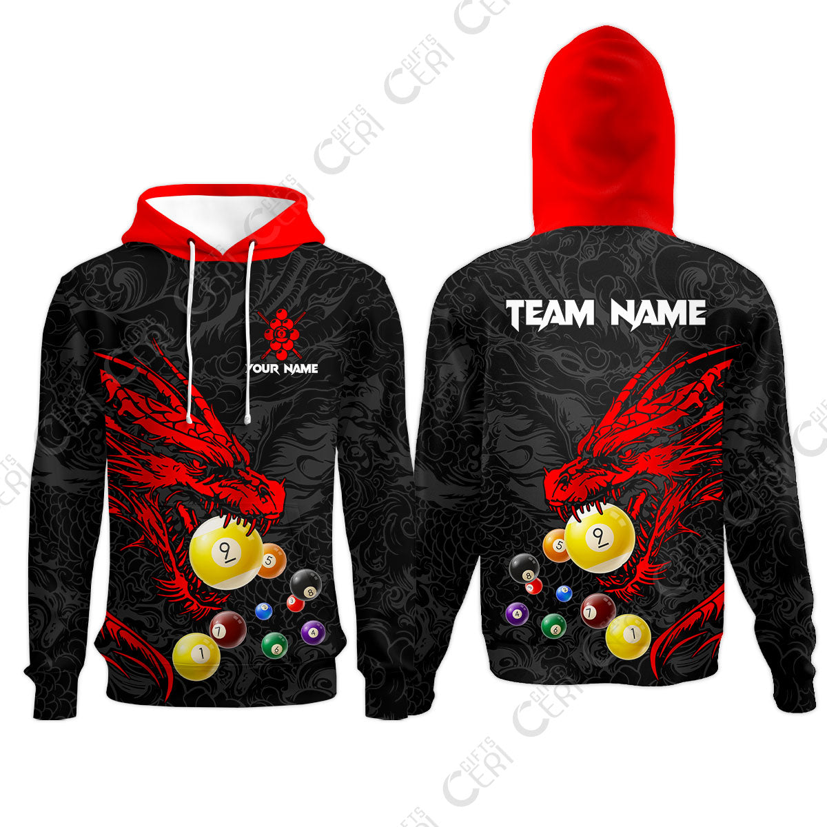Customized Billiards Hoodies, Dragon 9 Ball Personalized Jersey Gift For Billiard Players