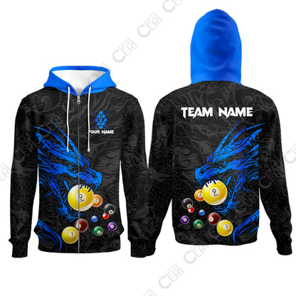 Customized Billiards Zip Hoodies, Dragon 9 Ball Personalized Jersey Gift For Billiard Players