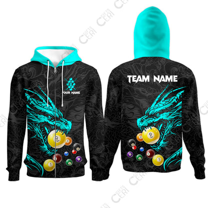 Customized Billiards Zip Hoodies, Dragon 9 Ball Personalized Jersey Gift For Billiard Players