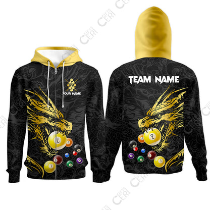 Customized Billiards Zip Hoodies, Dragon 9 Ball Personalized Jersey Gift For Billiard Players