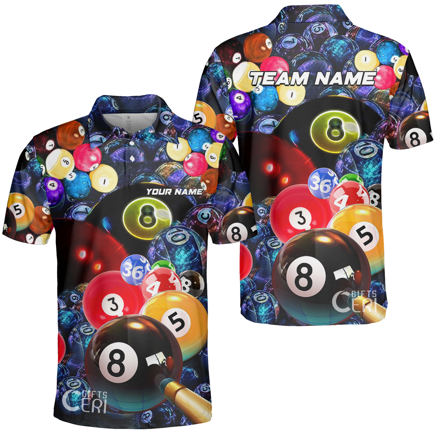 Customized Billiards Unisex Polo Shirt, Colorful Billiard 8 Ball Jersey Gift For Billiard Players