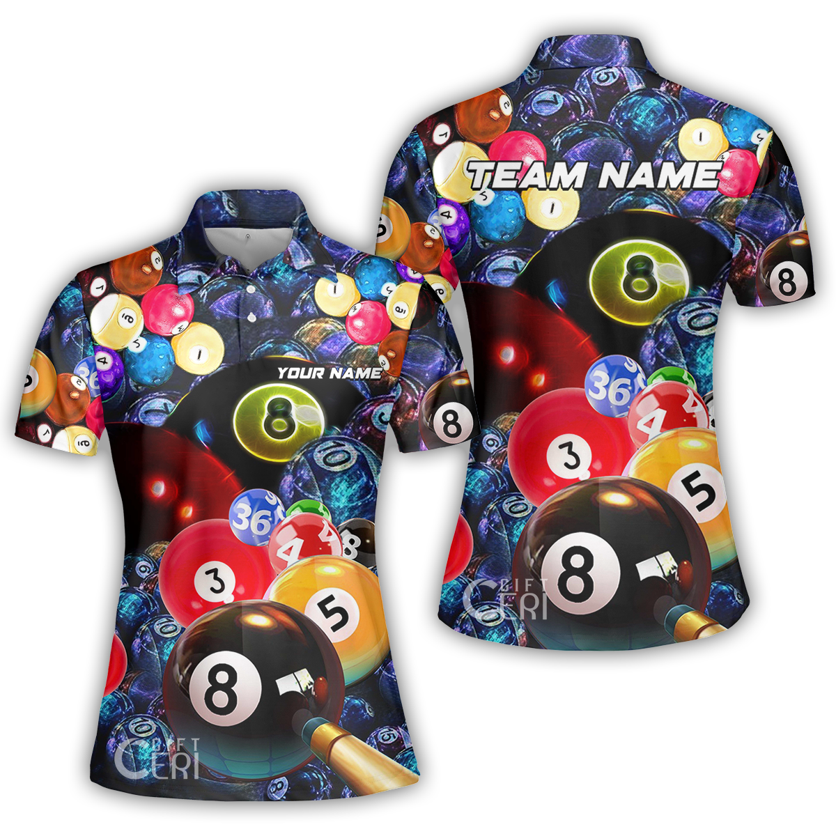 Customized Billiards Women Polo Shirt, Colorful Billiard 8 Ball Jersey Gift For Billiard Players
