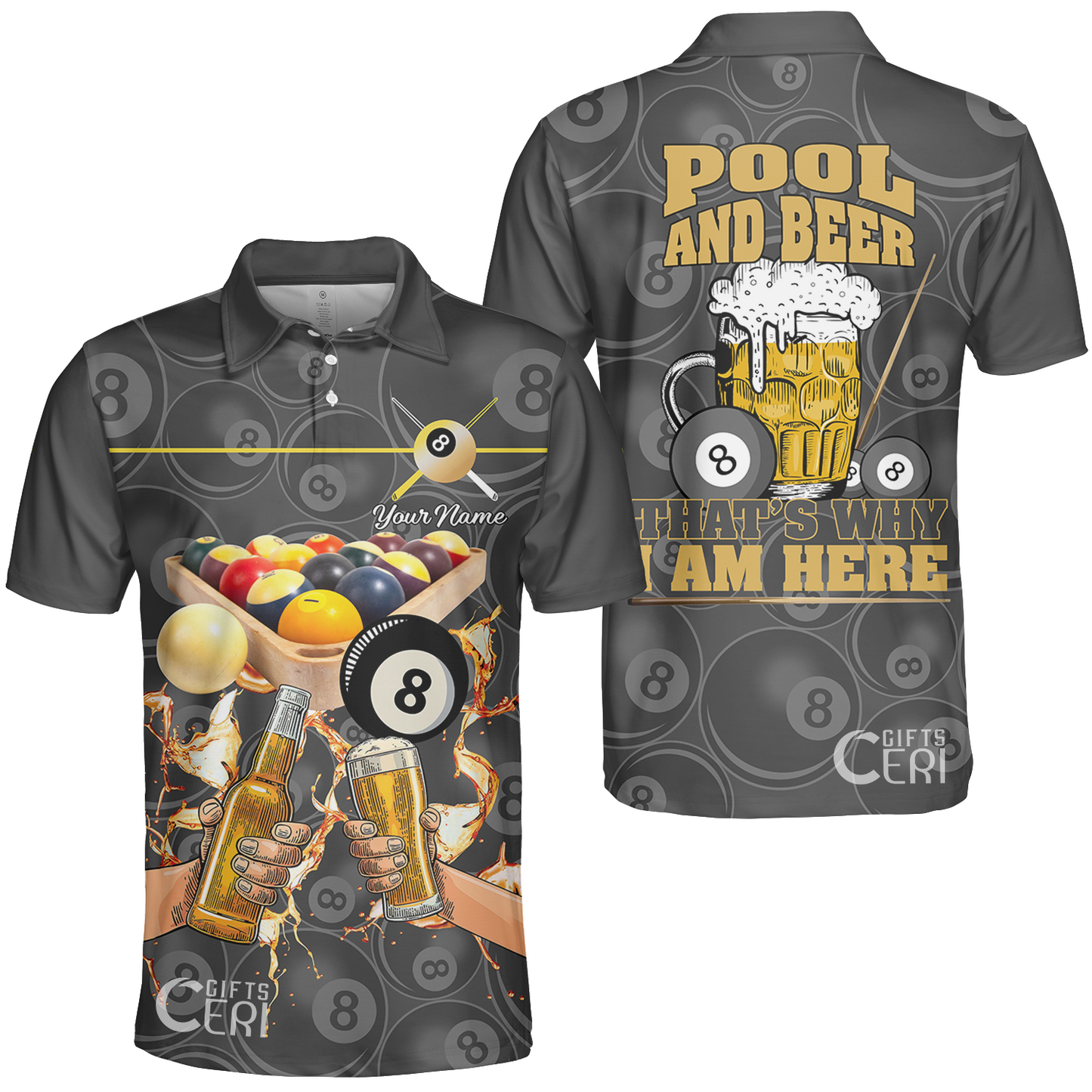 Customized Billiard Unisex Polo Shirt, Pool And Beer That's Why I Am Here 8 Ball Jersey Gift For Billiard Players