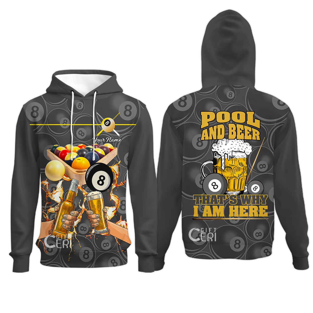 Customized Billiards Hoodies, Personalized Pool And Beer That's Why I Am Here 8 Ball Jersey Gift For Billiard Players