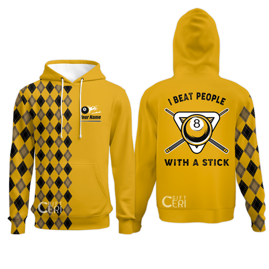 Customized Billiards Hoodies, I Beat People With A Stick 8 Pool Flaming 8 Ball Jersey Gift For Billiard Players