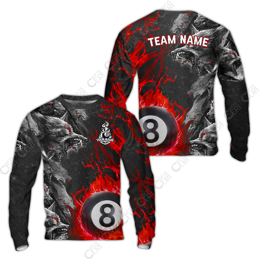 Customized Billiards Sweatshirt, Personalized Billiard Wolf Pack Red Eye 8 Ball Jersey Gift For Billiard Players