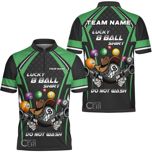Customized Billiards Stand Collar Quarter-Zip Short Sleeve Jersey, Personalized Lucky 8 Ball Shirt Do Not Wash Jersey