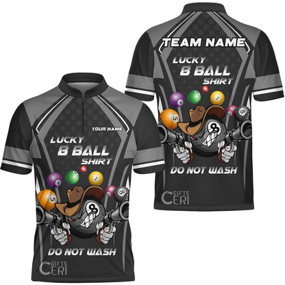 Customized Billiards Stand Collar Quarter-Zip Short Sleeve Jersey, Personalized Lucky 8 Ball Shirt Do Not Wash Jersey