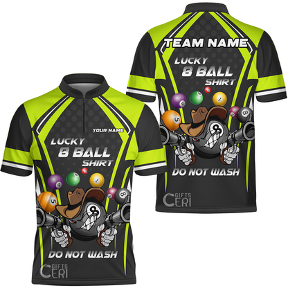 Customized Billiards Stand Collar Quarter-Zip Short Sleeve Jersey, Personalized Lucky 8 Ball Shirt Do Not Wash Jersey