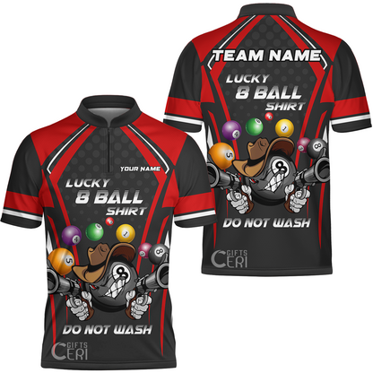 Customized Billiards Stand Collar Quarter-Zip Short Sleeve Jersey, Personalized Lucky 8 Ball Shirt Do Not Wash Jersey