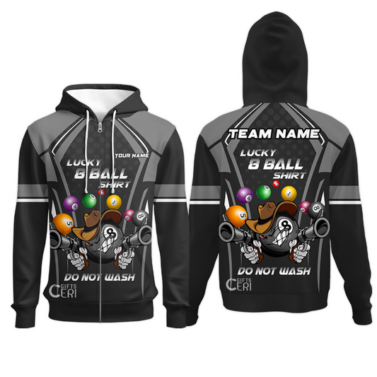 Customized Billiards Zip Hoodies, Personalized Lucky 8 Ball Shirt Do Not Wash Jersey Gift For Billiard Players