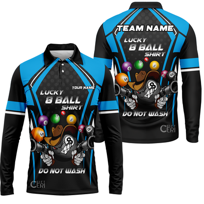 Customized Billiards Long Sleeve Polo Shirt, Personalized Lucky 8 Ball Shirt Do Not Wash Jersey Gift For Billiard Players