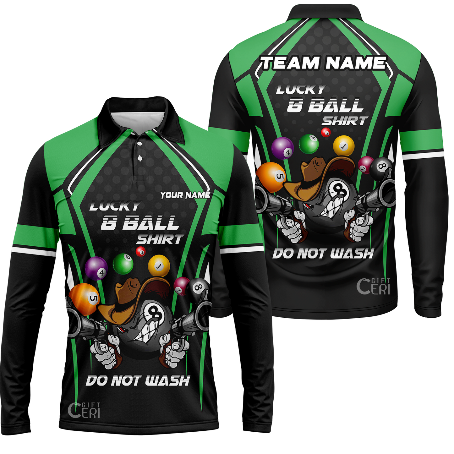 Customized Billiards Long Sleeve Polo Shirt, Personalized Lucky 8 Ball Shirt Do Not Wash Jersey Gift For Billiard Players