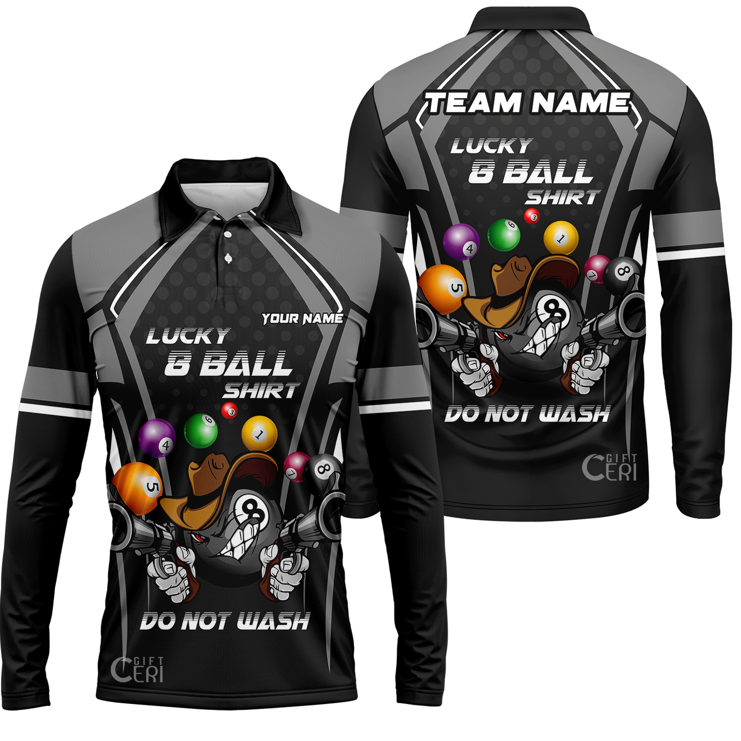 Customized Billiards Long Sleeve Polo Shirt, Personalized Lucky 8 Ball Shirt Do Not Wash Jersey Gift For Billiard Players