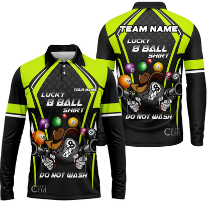 Customized Billiards Long Sleeve Polo Shirt, Personalized Lucky 8 Ball Shirt Do Not Wash Jersey Gift For Billiard Players
