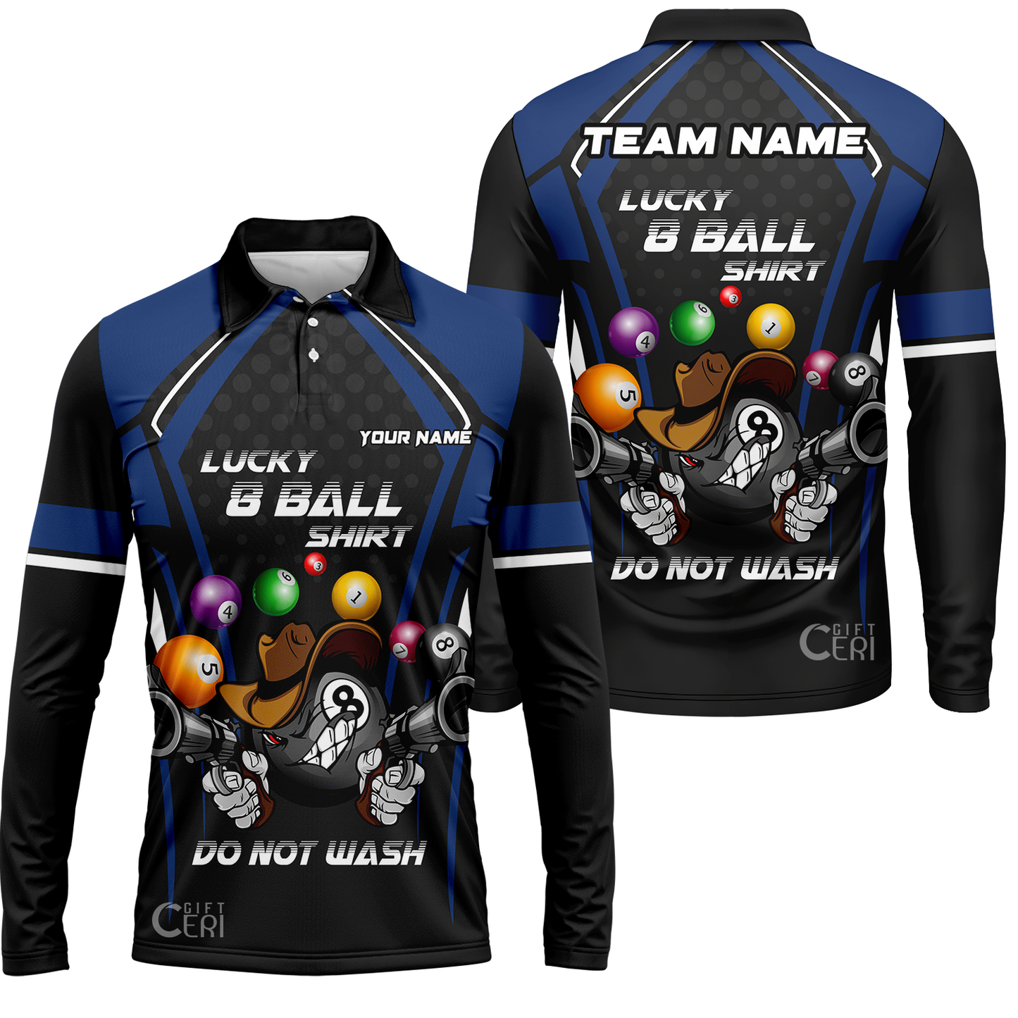 Customized Billiards Long Sleeve Polo Shirt, Personalized Lucky 8 Ball Shirt Do Not Wash Jersey Gift For Billiard Players