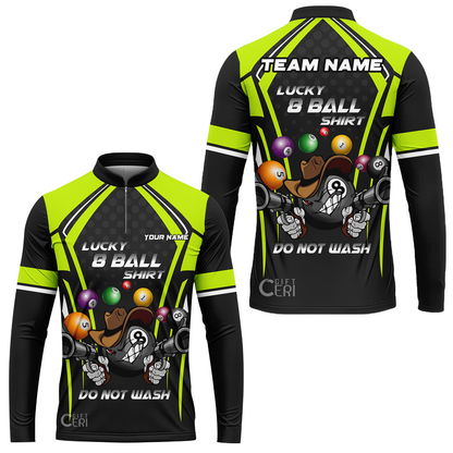 Customized Billiards Stand Collar Quarter-Zip Long Sleeve Jersey, Personalized Lucky 8 Ball Shirt Do Not Wash Jersey