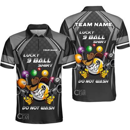 Customized Billiards Quarter-Zip Polo Shirt, Personalized Lucky 9 Ball Shirt Do Not Wash Jersey Gift For Billiard Players