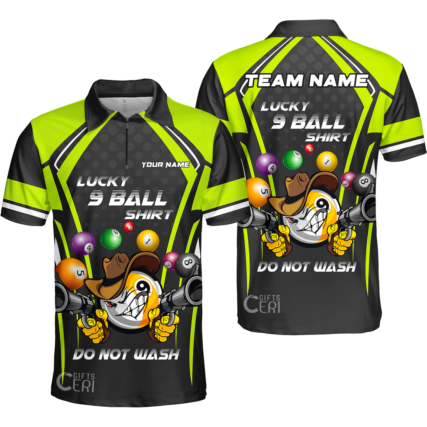 Customized Billiards Quarter-Zip Polo Shirt, Personalized Lucky 9 Ball Shirt Do Not Wash Jersey Gift For Billiard Players