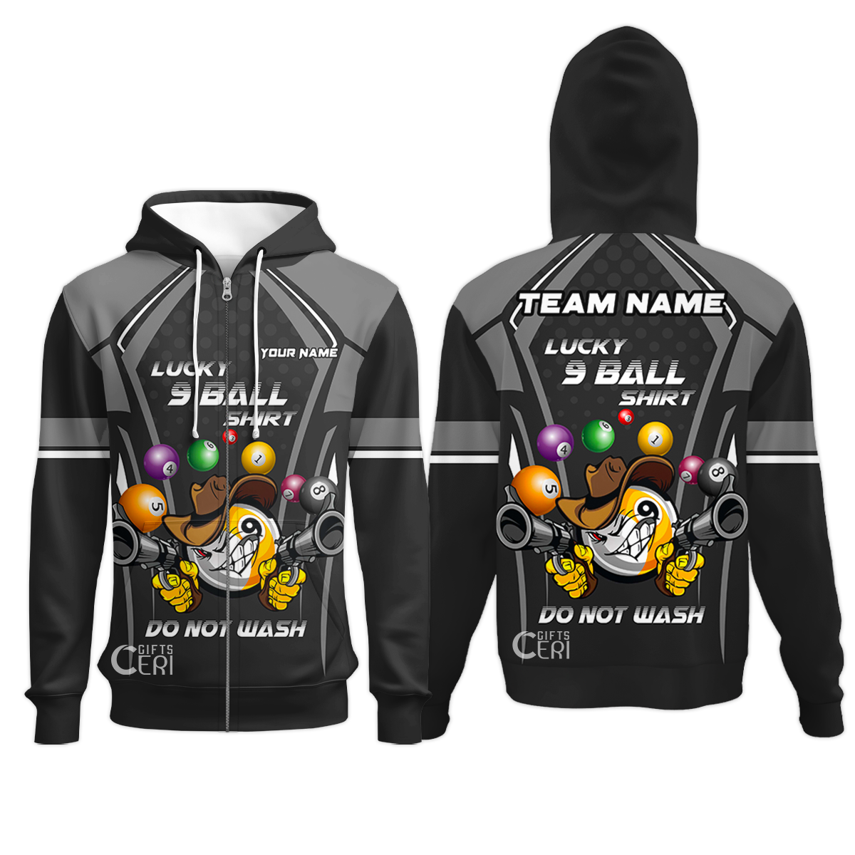 Customized Billiards Zip Hoodies, Personalized Lucky 9 Ball Shirt Do Not Wash Jersey Gift For Billiard Players