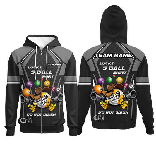Customized Billiards Zip Hoodies, Personalized Lucky 9 Ball Shirt Do Not Wash Jersey Gift For Billiard Players