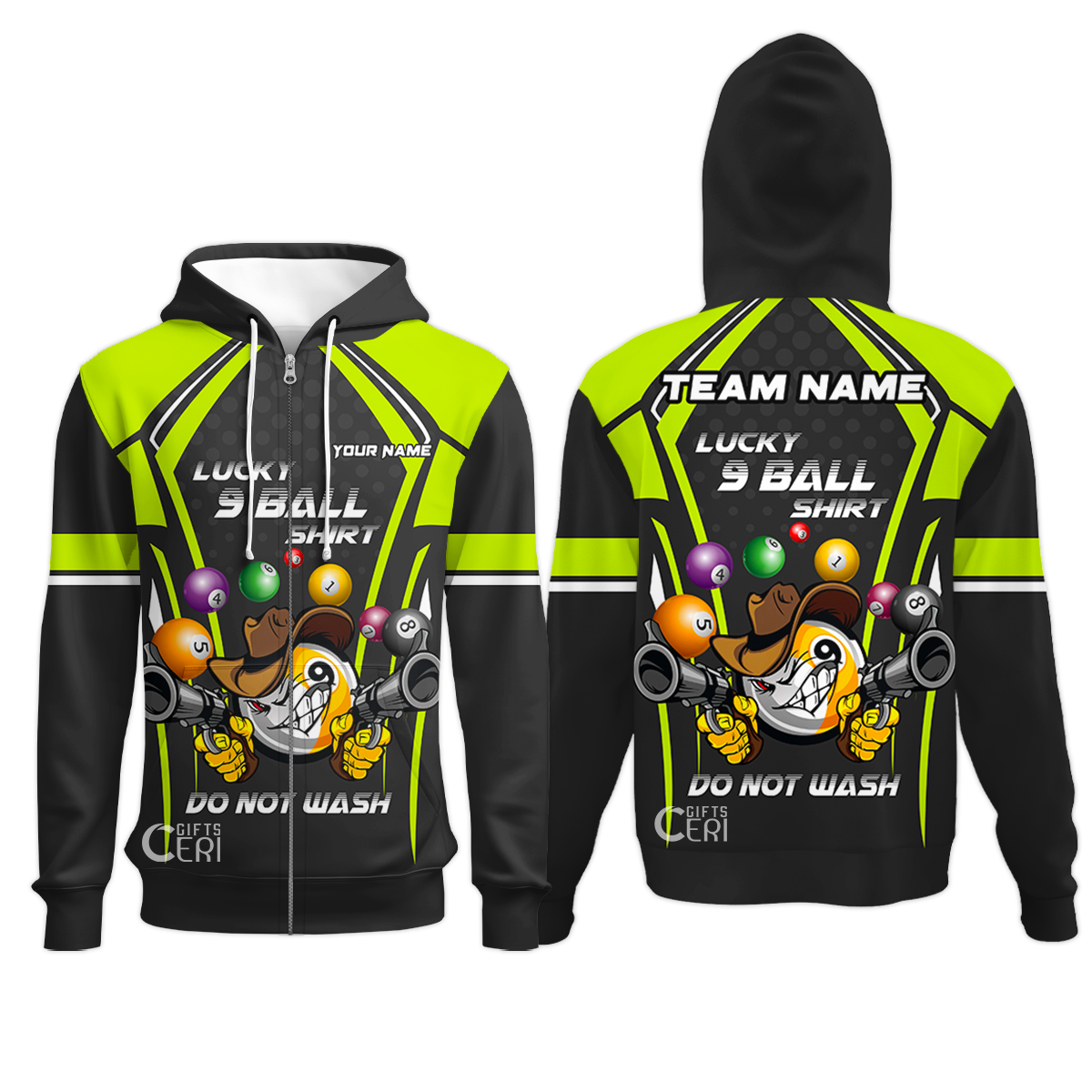 Customized Billiards Zip Hoodies, Personalized Lucky 9 Ball Shirt Do Not Wash Jersey Gift For Billiard Players