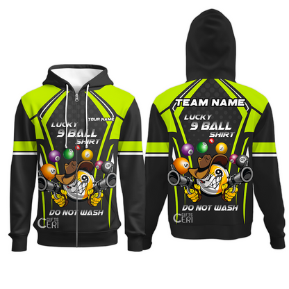 Customized Billiards Zip Hoodies, Personalized Lucky 9 Ball Shirt Do Not Wash Jersey Gift For Billiard Players