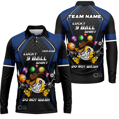 Customized Billiards Long Sleeve Polo Shirt, Personalized Lucky 9 Ball Shirt Do Not Wash Jersey Gift For Billiard Players