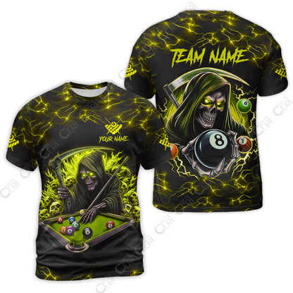 Customized Billiards T-Shirt, Personalized Billiard Death Skeleton 8 Ball Jersey Gift For Billiard Players