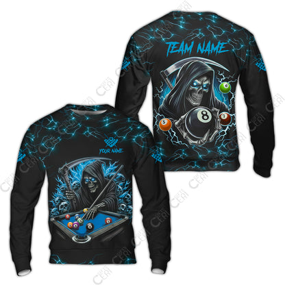 Customized Billiards Sweatshirt, Personalized Billiard Death Skeleton 8 Ball Jersey Gift For Billiard Players
