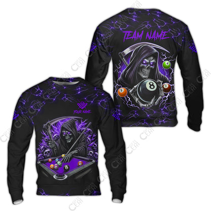 Customized Billiards Sweatshirt, Personalized Billiard Death Skeleton 8 Ball Jersey Gift For Billiard Players