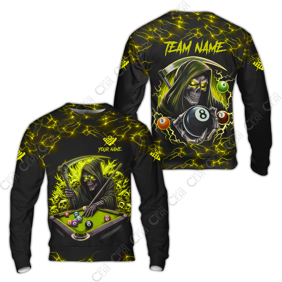 Customized Billiards Sweatshirt, Personalized Billiard Death Skeleton 8 Ball Jersey Gift For Billiard Players