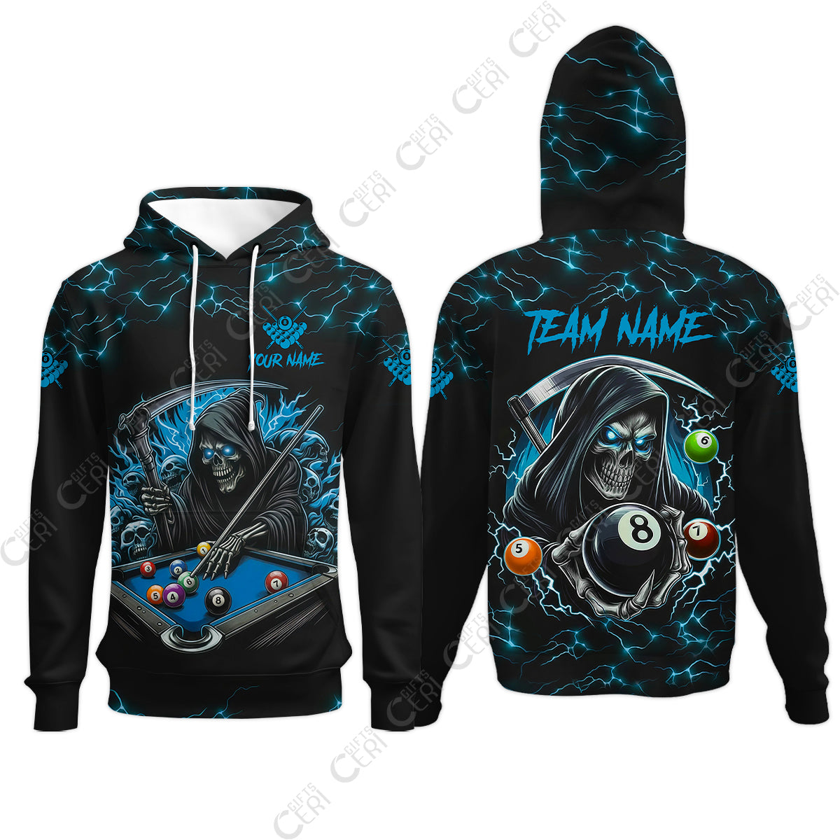 Customized Billiards Hoodies, Personalized Billiard Death Skeleton 8 Ball Jersey Gift For Billiard Players