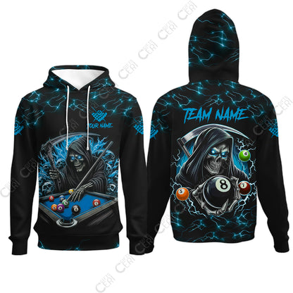 Customized Billiards Hoodies, Personalized Billiard Death Skeleton 8 Ball Jersey Gift For Billiard Players