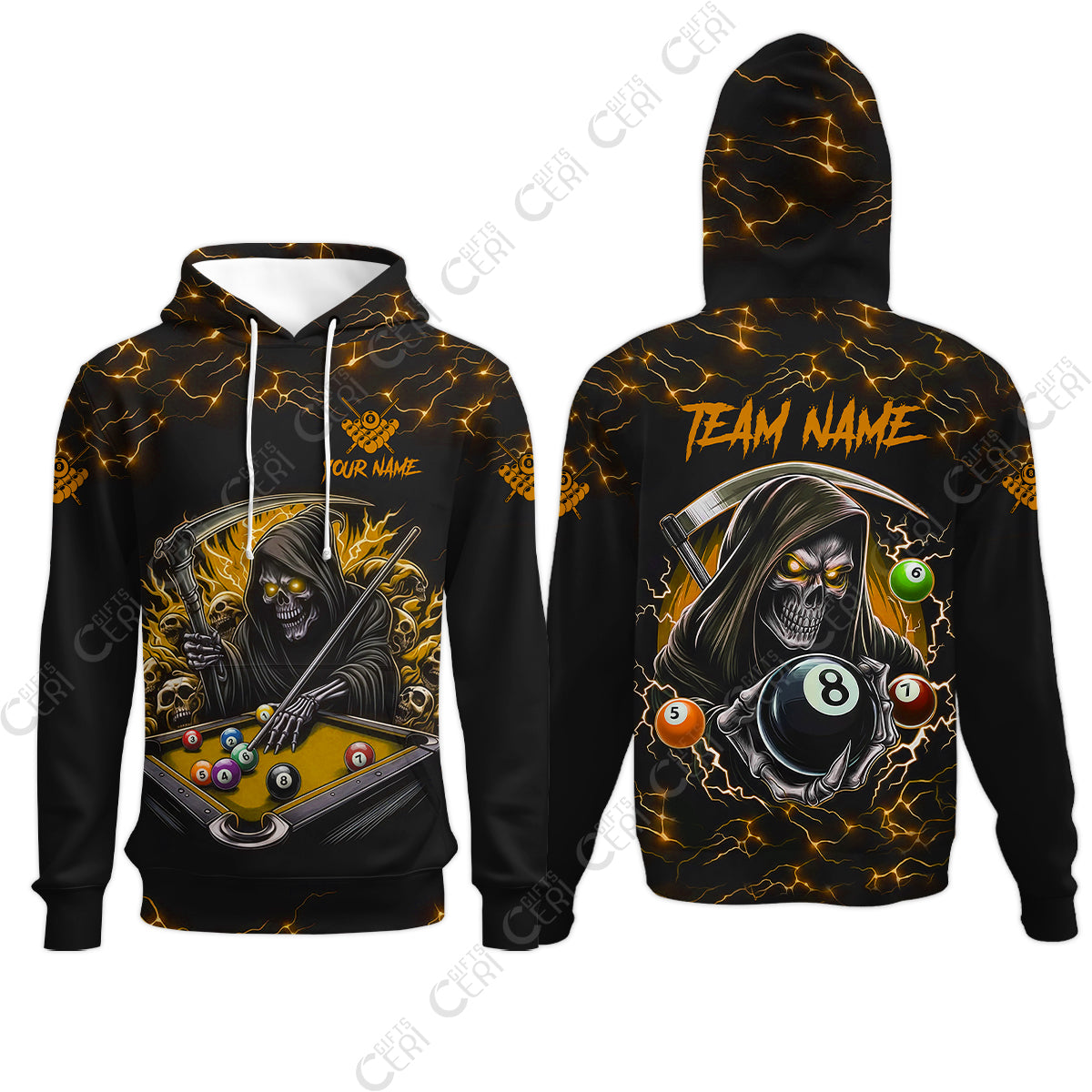 Customized Billiards Hoodies, Personalized Billiard Death Skeleton 8 Ball Jersey Gift For Billiard Players