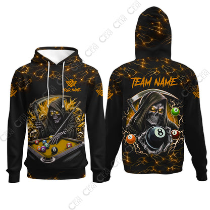 Customized Billiards Hoodies, Personalized Billiard Death Skeleton 8 Ball Jersey Gift For Billiard Players