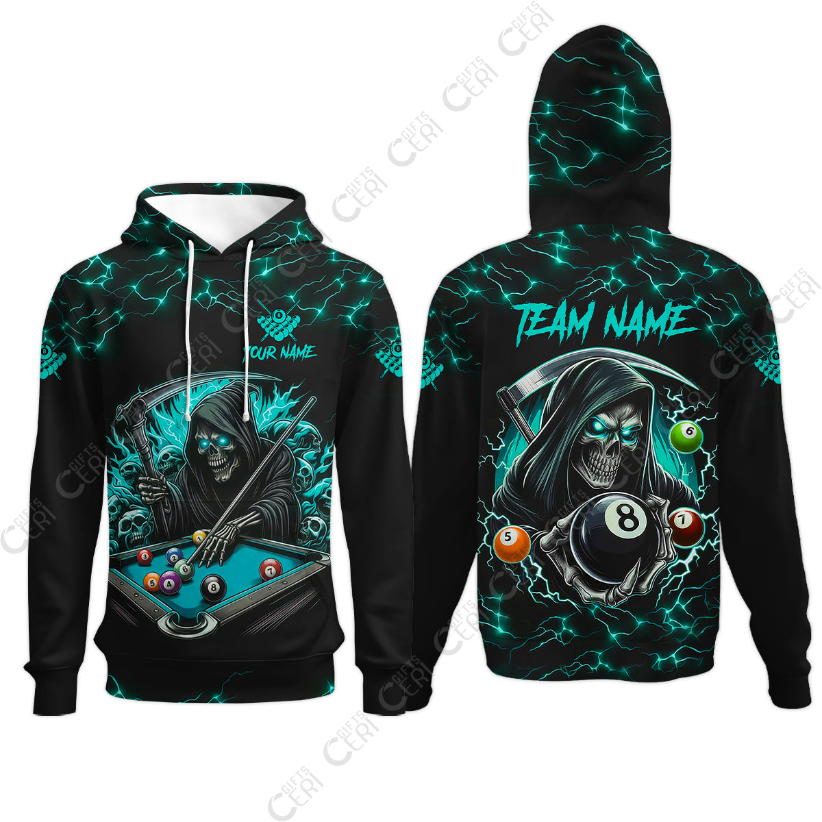 Customized Billiards Hoodies, Personalized Billiard Death Skeleton 8 Ball Jersey Gift For Billiard Players