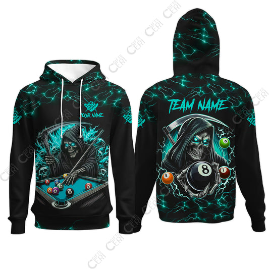 Customized Billiards Hoodies, Personalized Billiard Death Skeleton 8 Ball Jersey Gift For Billiard Players