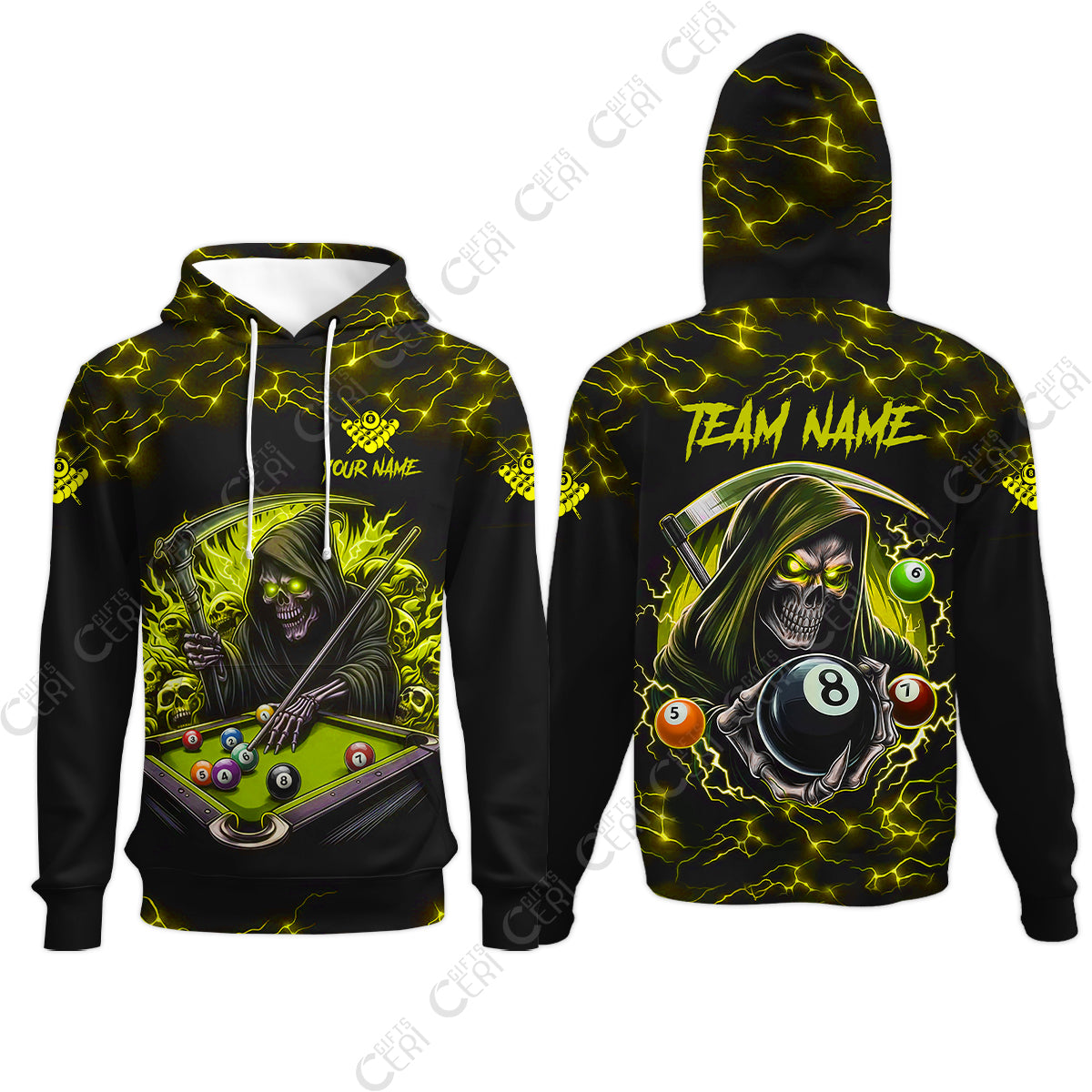 Customized Billiards Hoodies, Personalized Billiard Death Skeleton 8 Ball Jersey Gift For Billiard Players