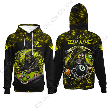 Customized Billiards Hoodies, Personalized Billiard Death Skeleton 8 Ball Jersey Gift For Billiard Players