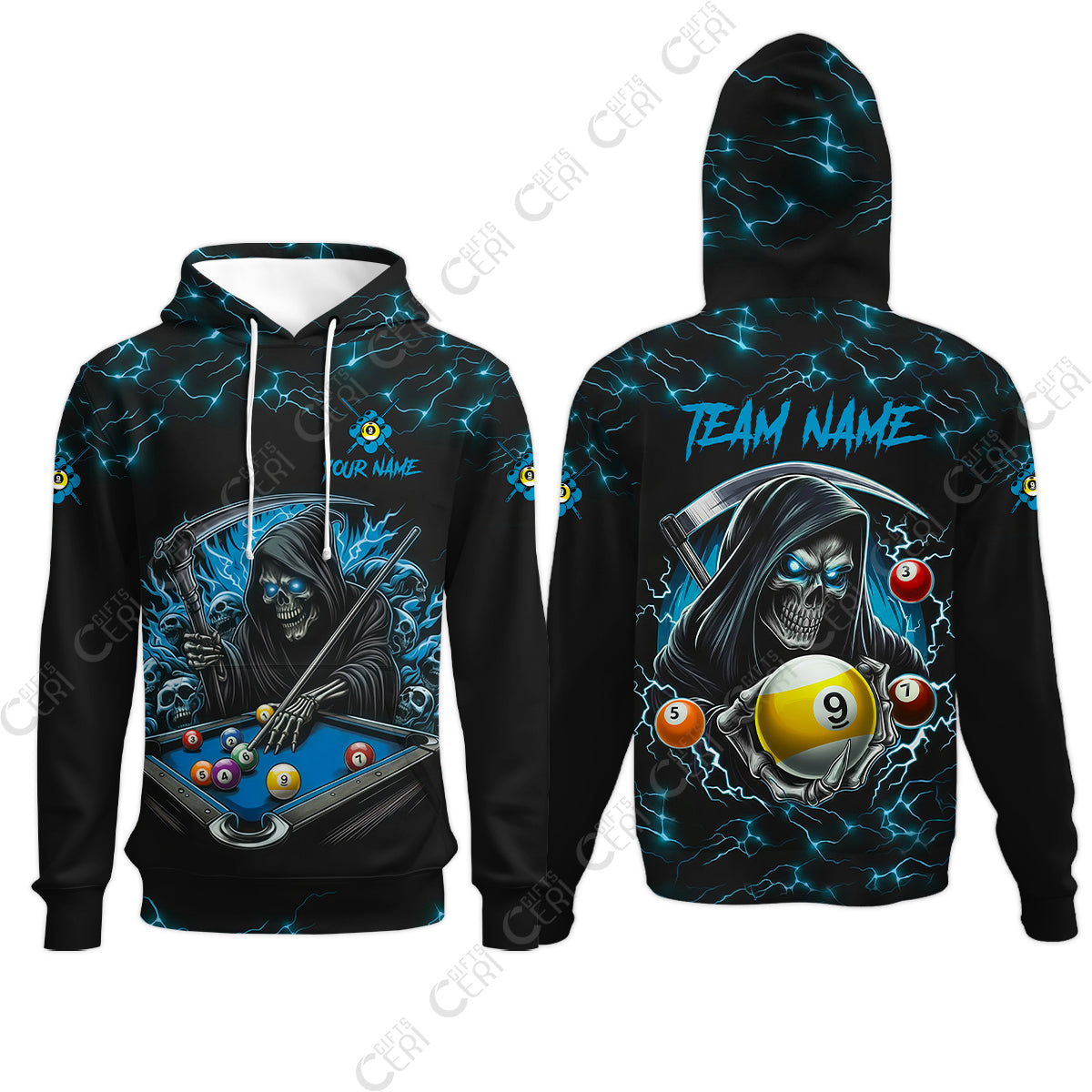 Customized Billiards Hoodies, Personalized Billiard Death Skeleton 9 Ball Jersey Gift For Billiard Players