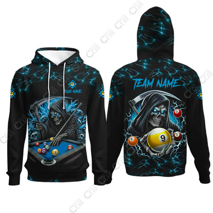 Customized Billiards Hoodies, Personalized Billiard Death Skeleton 9 Ball Jersey Gift For Billiard Players