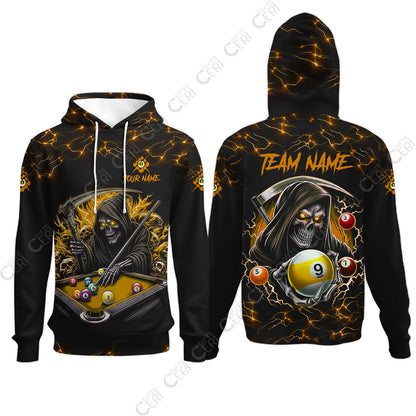 Customized Billiards Hoodies, Personalized Billiard Death Skeleton 9 Ball Jersey Gift For Billiard Players
