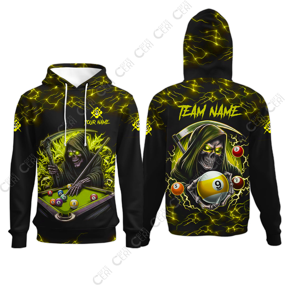 Customized Billiards Hoodies, Personalized Billiard Death Skeleton 9 Ball Jersey Gift For Billiard Players