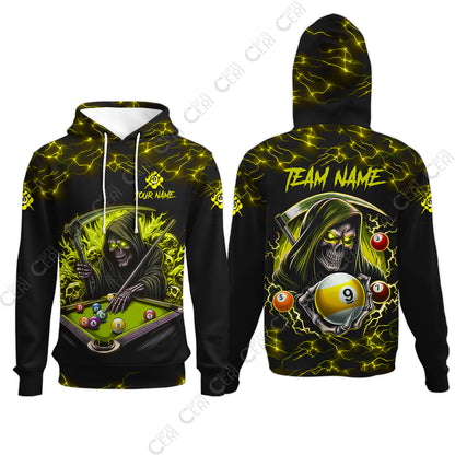 Customized Billiards Hoodies, Personalized Billiard Death Skeleton 9 Ball Jersey Gift For Billiard Players